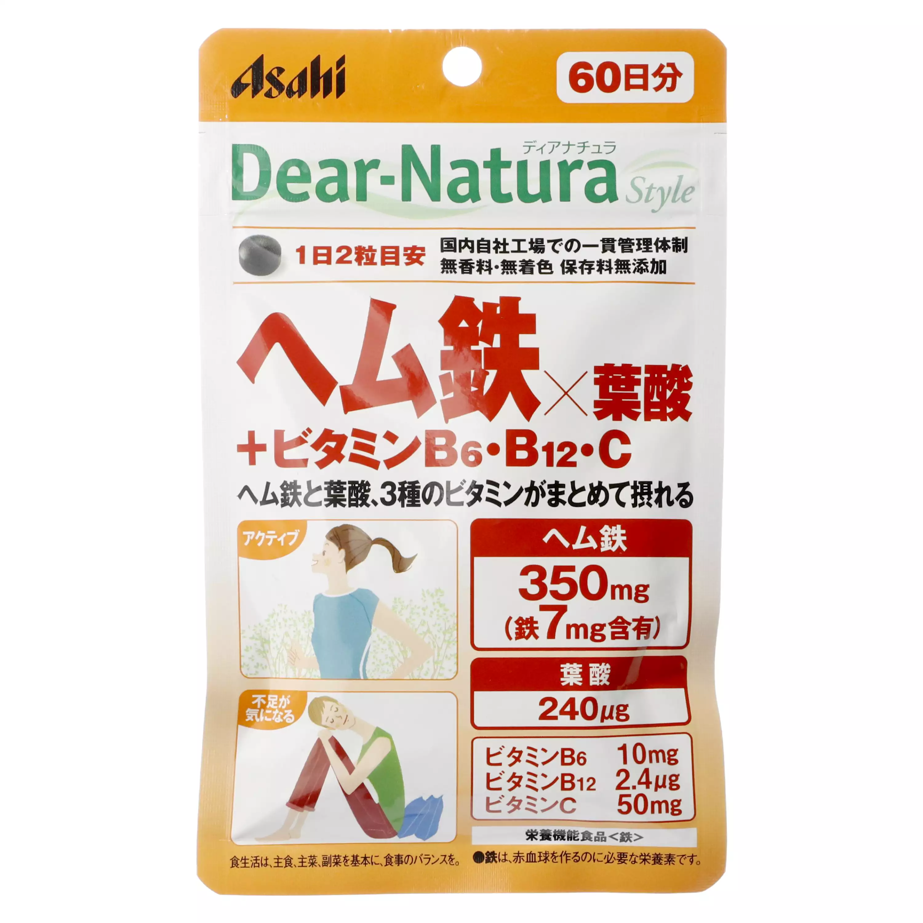 朝日Asahi Dear-Natura Style 血紅素鐵×葉酸 60日份